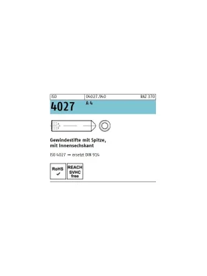 Bestpreis Gewindestifte ISO 4027 (=DIN 914) - M6x10 - mit Spitze und Innensechskant - A4 - 200 Stück