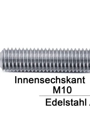 Begrenztes Angebot Gewindestifte ISO 4027 (=DIN 914) - M10x120 - mit Spitze und Innensechskant - A4 - 200 Stück