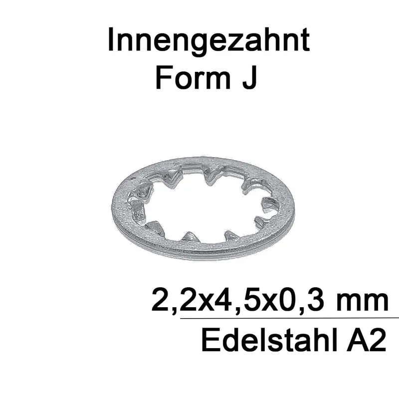 Zahnscheiben DIN 6797 - 2,2 mm - Form J - Edelstahl A2 - 1000 Stück Begrenztes Angebot