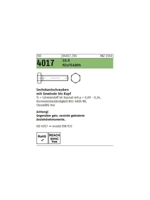 Abverkauf ISO 4017 6KT-Schrauben Stahl 10.9 Zinklamellenbeschichtung M6x30 500St.
