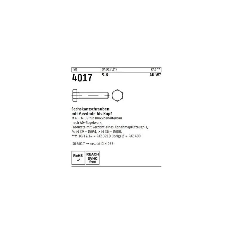 ISO 4017 6KT-Schrauben Stahl 5.6 M24x40, ADW7 25St. Neuheit