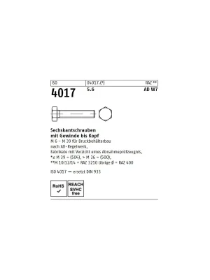 Abverkauf ISO 4017 6KT-Schrauben Stahl 5.6 M27x140, ADW7 1St.