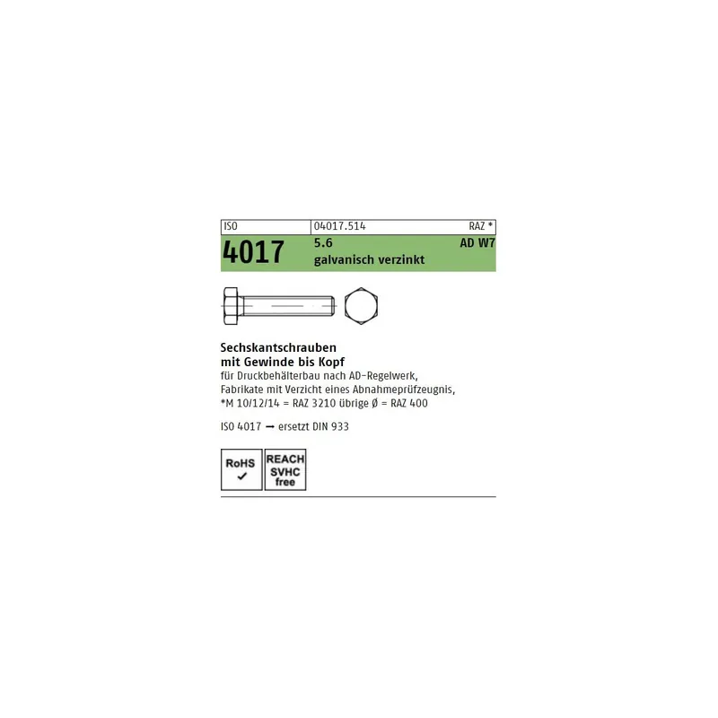Sofort Bestellen ISO 4017 6KT-Schrauben Stahl 5.6 verzinkt M24x150, ADW7 1St.