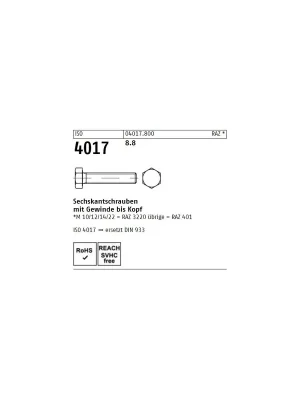 Abverkauf ISO 4017 8.8 Sechskantschrauben mit Gewinde bis Kopf - Abmessung M 14 x 140 (50 Stück)
