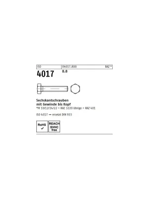 Abverkauf ISO 4017 8.8 Sechskantschrauben mit Gewinde bis Kopf - Abmessung M 22 x 40 (25 Stück)