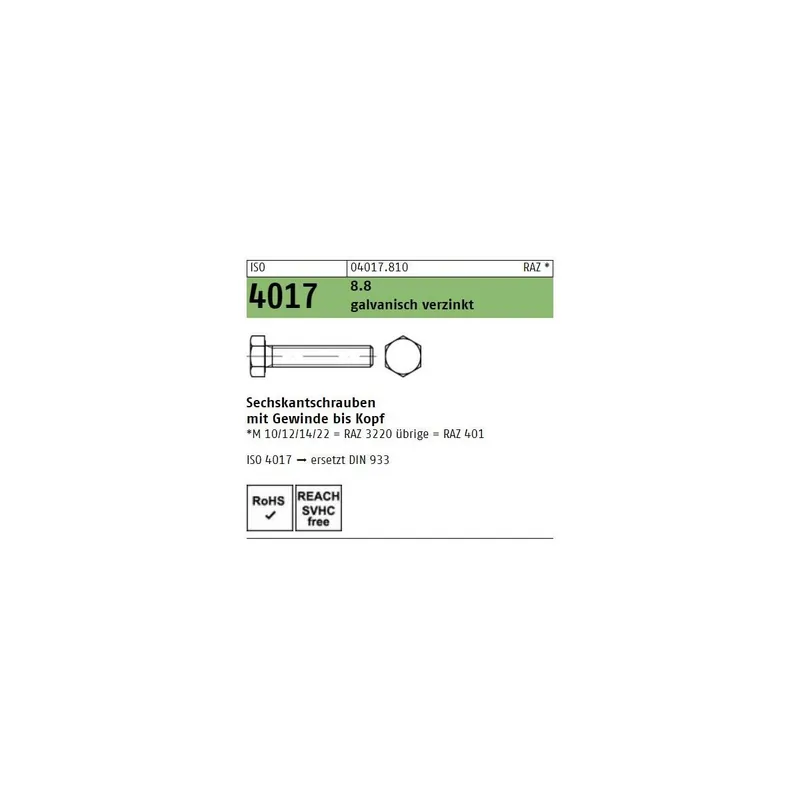 Abverkauf ISO 4017 6KT-Schrauben Stahl 8.8 verzinkt M3x30 500St.