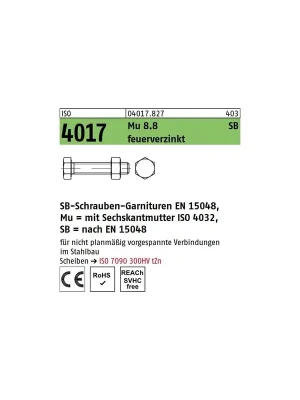 Abverkauf ISO 4017 8.8U CE Mu M 16 x 110 tZn SB nach EN 15048 tZn