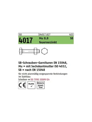 Abverkauf ISO 4017 8.8U CE Mu M 20 x 100 tZn SB nach EN 15048 tZn