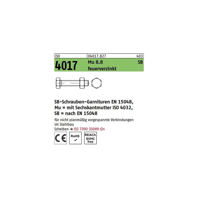 Abverkauf ISO 4017 8.8U CE Mu M 20 x 100 tZn SB nach EN 15048 tZn