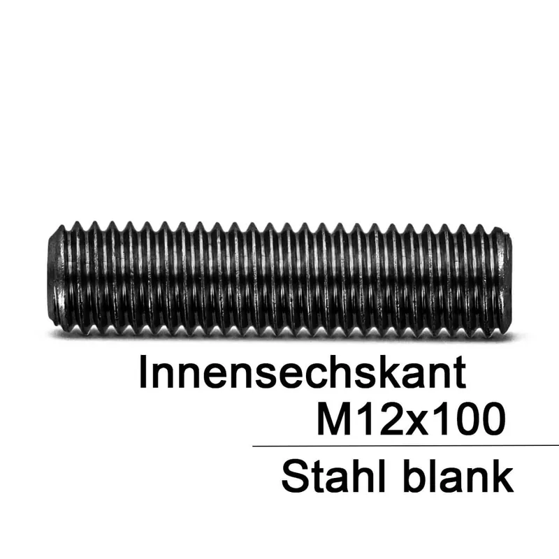 Gewindestifte ISO 4026 (=DIN 913) - M12x100 - Kegelkuppe und Innensechskant - Stahl 45h - 50 Stück Preisknaller