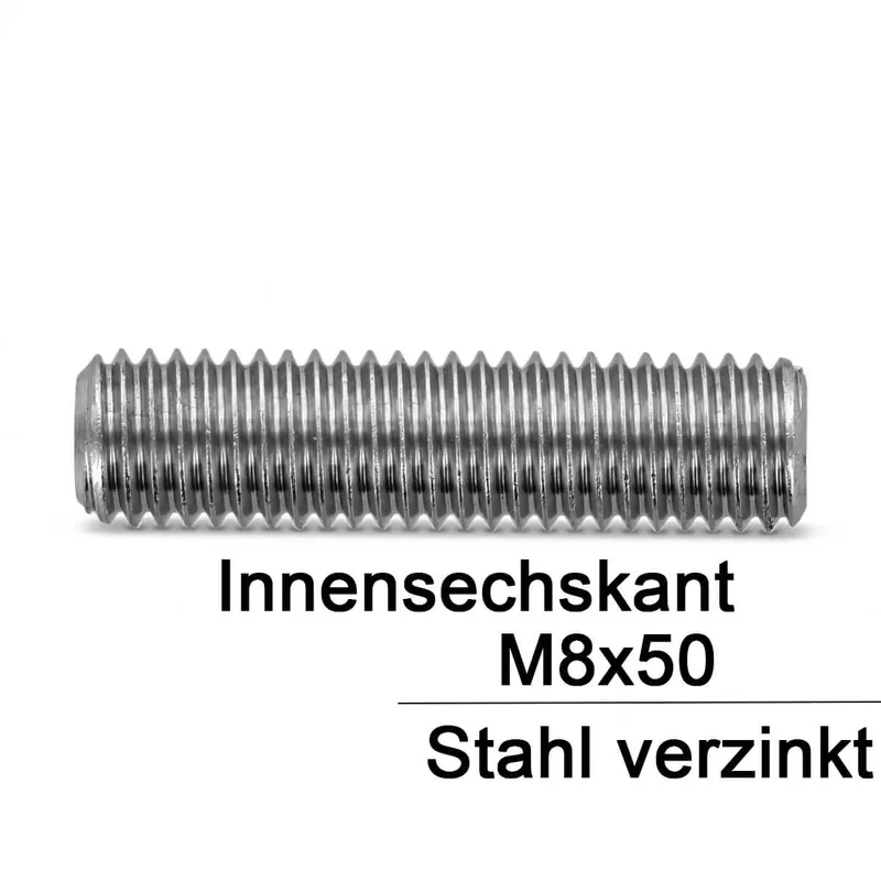 Bestseller Gewindestifte ISO 4026 (=DIN 913) - M8x50 - Kegelkuppe und Innensechskant - verzinkt 45h - 100 Stück