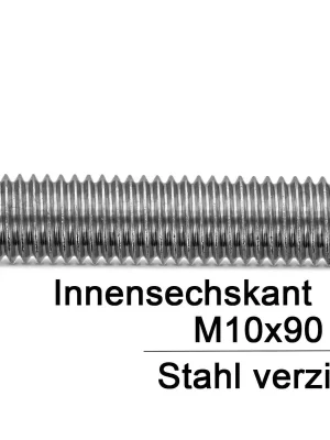 Abverkauf Gewindestifte ISO 4026 (=DIN 913) - M10x90 - Kegelkuppe und Innensechskant - verzinkt 45h - 100 Stück
