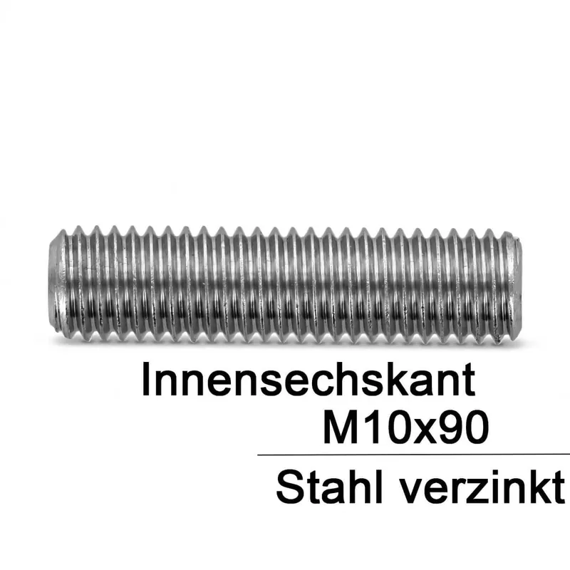 Abverkauf Gewindestifte ISO 4026 (=DIN 913) - M10x90 - Kegelkuppe und Innensechskant - verzinkt 45h - 100 Stück
