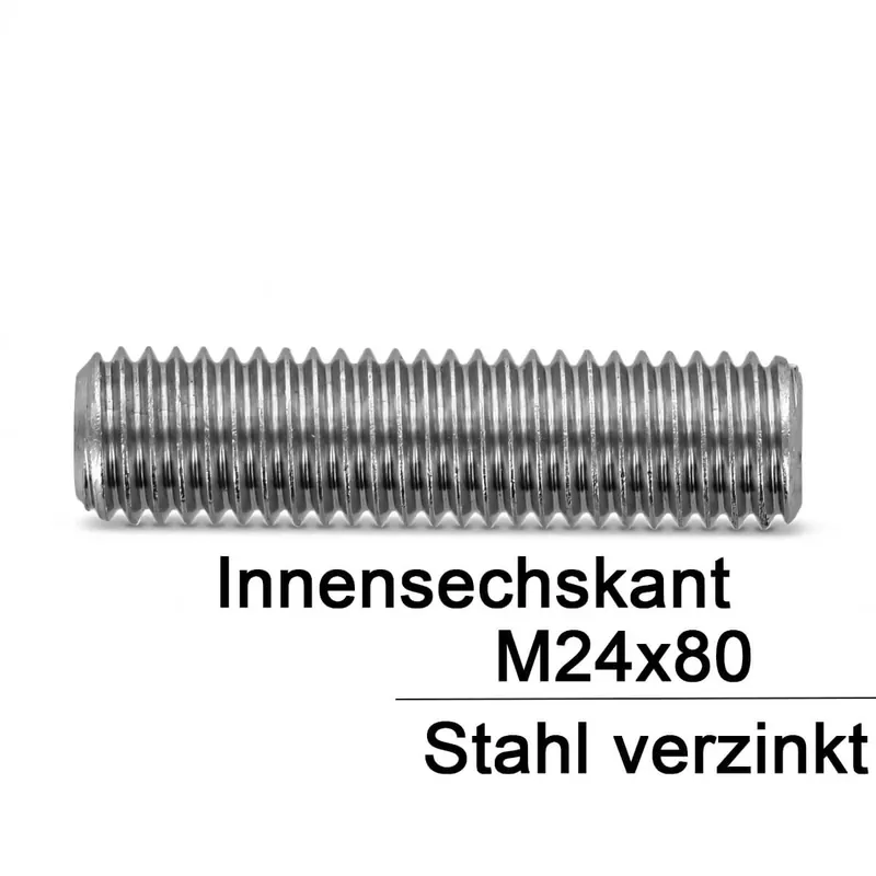 Gewindestifte ISO 4026 (=DIN 913) - M24x80 - Kegelkuppe und Innensechskant - verzinkt 45h - 25 Stück Bestpreis