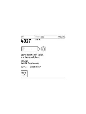 Abverkauf Gewindestifte ISO 4027 (=DIN 914) - M2x3 - mit Spitze und Innensechskant - Stahl 45h - 500 Stück