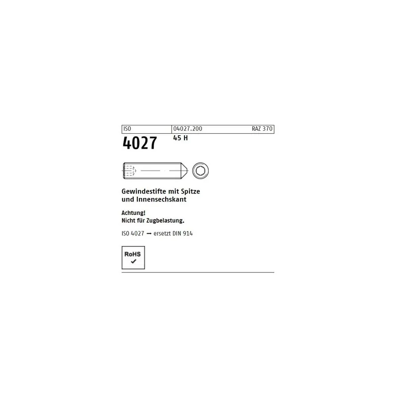 Abverkauf Gewindestifte ISO 4027 (=DIN 914) - M2x3 - mit Spitze und Innensechskant - Stahl 45h - 500 Stück