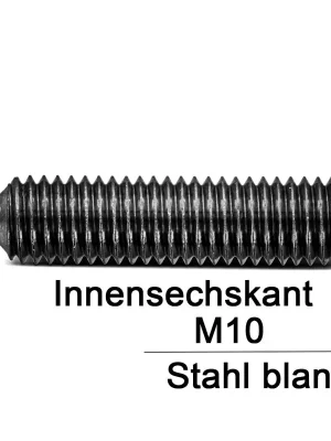 Abverkauf Gewindestifte ISO 4027 (=DIN 914) - M10x40 - mit Spitze und Innensechskant - Stahl 45h - 100 Stück