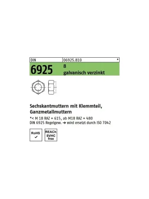 Echt DIN 6925 Sicherungsmuttern - verzinkt 8