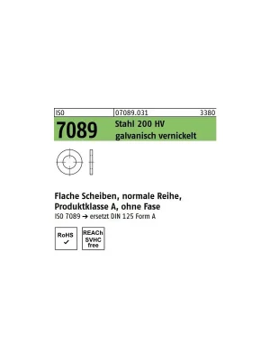 Sale ISO 7089 flache Scheiben Stahl 200HV vernickelt