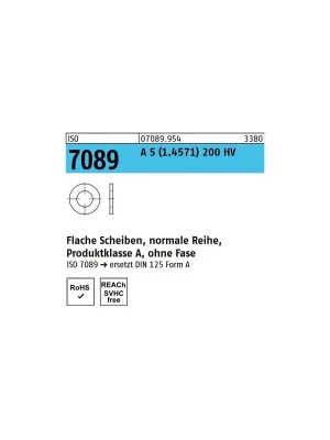 Preisknaller Unterlegscheiben ISO 7089 - Form A - ohne Fase - 200 HV - A5