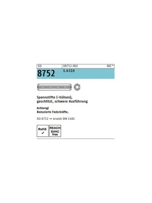 Sonderaktion Spannhülsen ISO 8752 - geschlitzt - schwere Ausführung - A2