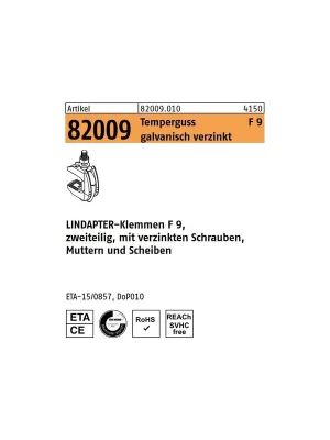 Direktkauf Artikel 82009 Temperguss F 9 galvanisch verzinkt LINDAPTER-Klemmen F 9, zweiteilig, mit verzinkten Schrauben, Muttern u. Scheibe