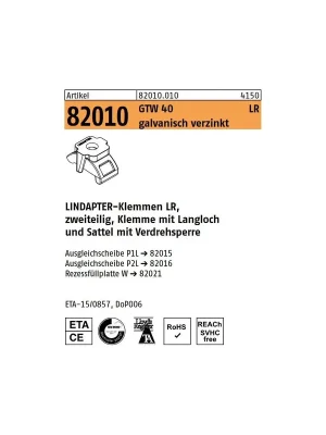 Artikel 82010 GTW 40 LR galvanisch verzinkt LINDAPTER-Klemmen LR, zweiteilig, Klemme mit Langloch u. Sattel mit Verdrehsperre Meistverkauft