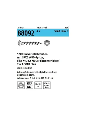 ART 88092 SPAX A 2 Wellenschliff, Linsensenkkopf Ausverkauf