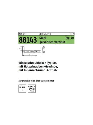 Winkelschraubhaken Typ 10 - verzinkt - Torx Geprüft
