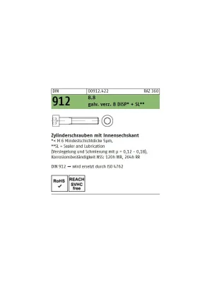 Abverkauf DIN 912 Zylinderschraube - verzinkt - DiSP + SL - ISK - M10x40 - 100 Stück