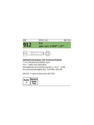 Abverkauf DIN 912 Zylinderschraube - verzinkt - DiSP + SL - ISK - M12x35 - 100 Stück