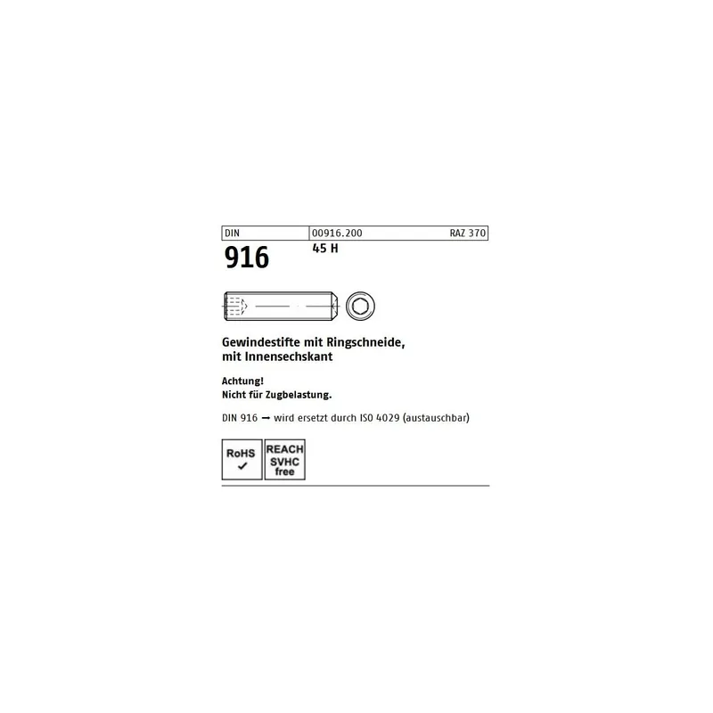DIN 916 45 H M 5 x 25 -- 500 Stück Top-Preis