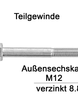 Billig DIN 931 Sechskantschraube - verzinkt 8.8 - TG - M12x50 - 100 Stück