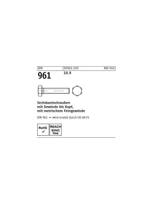 Abverkauf DIN 961 Sechskantschraube - Stahl 10.9 - VG - Feingewinde - M16x1,5x110 - 25 Stück