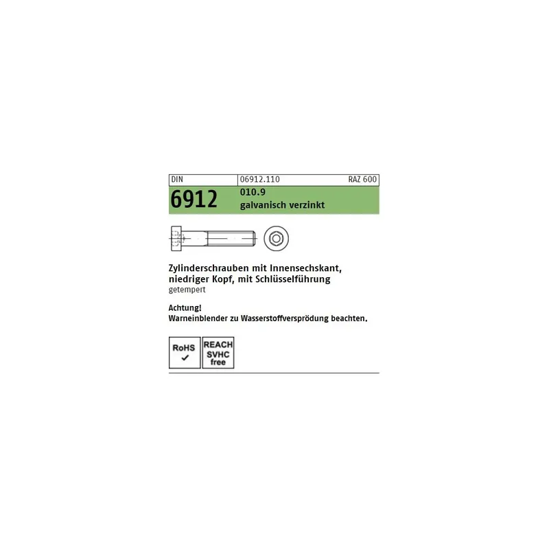 Super-Preis DIN 6912 Zylinderschrauben - verzinkt 10.9 - ISK - niedriger Kopf