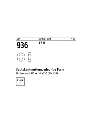 Sechskantmutter DIN 936 - niedrige Form - Stahl blank 17H Jetzt Bestellen