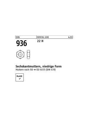 Sechskantmutter DIN 936 - niedrige Form - Stahl blank 22H Ausverkauf