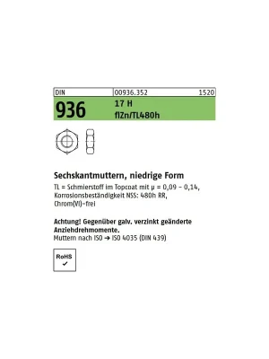 Sechskantmutter DIN 936 - niedrige Form - Zinklamelle 14H Preisknaller
