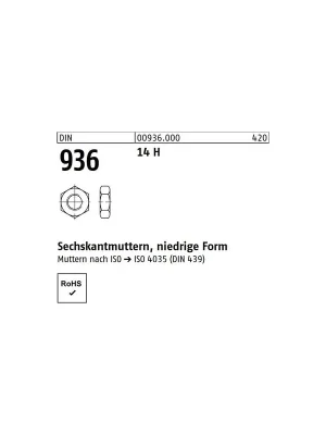 Sechskantmutter DIN 936 - niedrige Form - Stahl blank 14H Must-Have