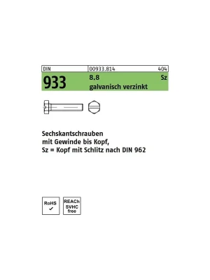 Abverkauf DIN 933 6KT-Schrauben SZ Form SZ Stahl 8.8 verzinkt