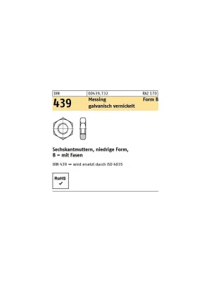 Angebot DIN 439 Sechskantmuttern Messing - vernickelt - Form B