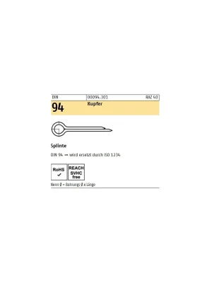 Abverkauf DIN 94 Splinte Kupfer 4x25 100St.