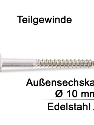 Abverkauf DIN 571 Sechskant - Holzschraube A4 - 10x120 -50 Stück