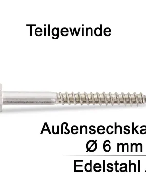 Abverkauf DIN 571 Sechskant - Holzschraube A4 - 6x90 - 100 Stück
