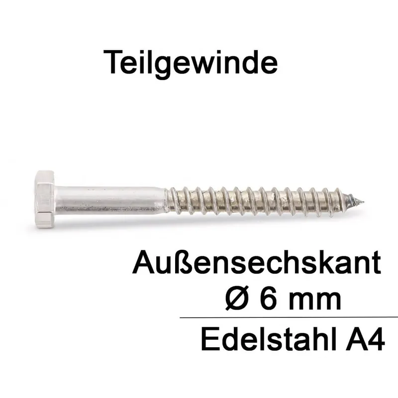 Abverkauf DIN 571 Sechskant - Holzschraube A4 - 6x90 - 100 Stück