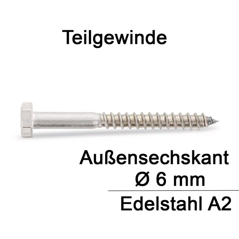 Holzschrauben DIN 571 - 6x50 mm - Sechskantkopf - A2 - 25 Stück Jetzt Bestellen