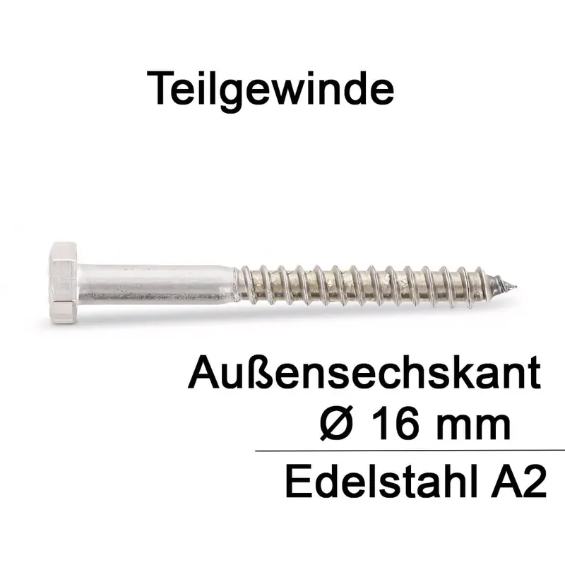Holzschrauben DIN 571 - 16x160 mm - Sechskantkopf - A2 - 10 Stück Heißes Angebot