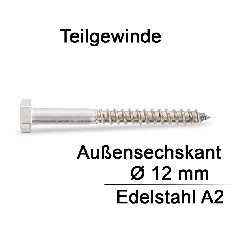 Ausverkauf Holzschrauben DIN 571 - 12x180 mm - Sechskantkopf - A2 - 10 Stück
