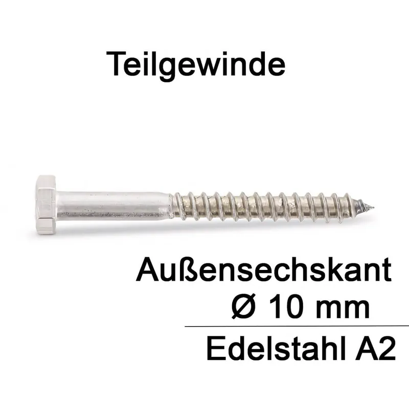 Holzschrauben DIN 571 - 10x90 mm - Sechskantkopf - A2 - 10 Stück Preisreduziert