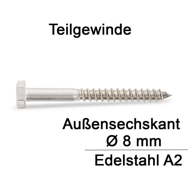 Holzschrauben DIN 571 - 8x120 mm - Sechskantkopf - A2 - 10 Stück Preisreduziert